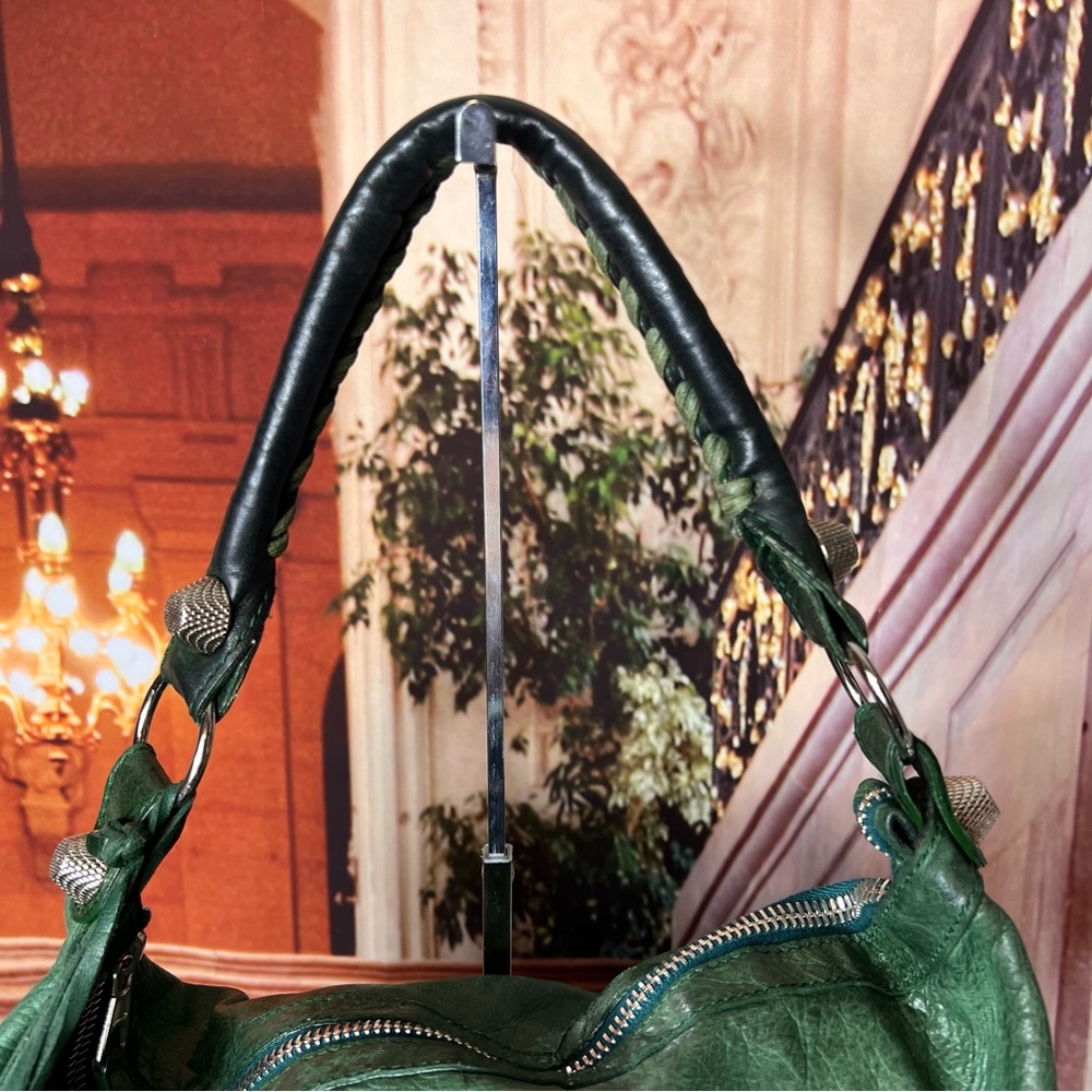 Balenciaga Motocross Classic Day Hobo Leather Bag, Authentic, Studded, Large 💚 - Picture 12 of 16